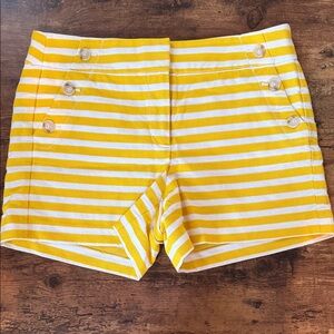 LOFT Yellow and White Striped High Waist Shorts
